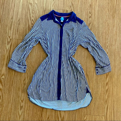 Simply Vera Striped Blue White Button-up Mini Lounge Dress Womens Medium
