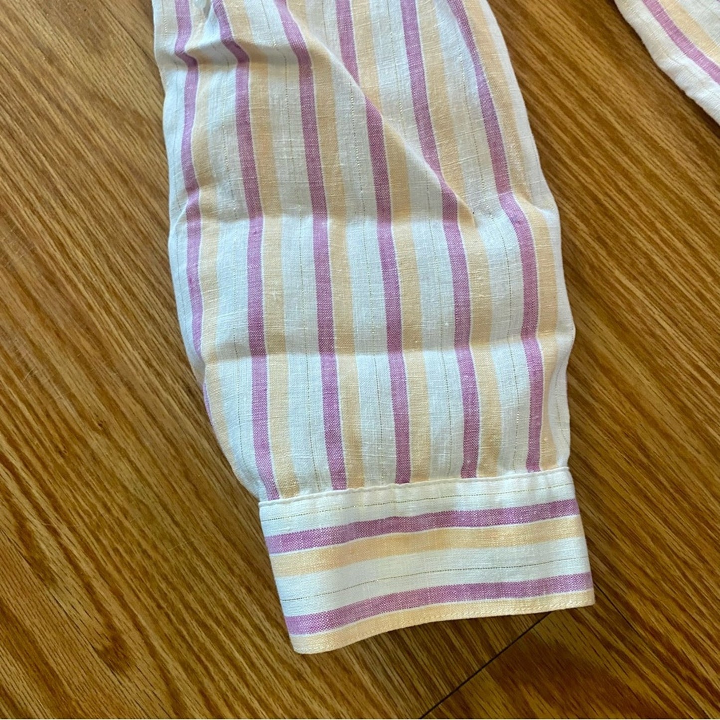 Chicos Striped Pink Orange Linen Button-up Shirt Top Womens XLarge 16/18