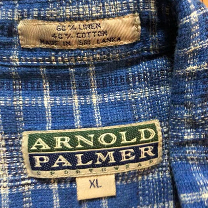 Arnold Palmer Sportswear Vintage Blue Plaid Linen Golf Shirt Mens XLarge