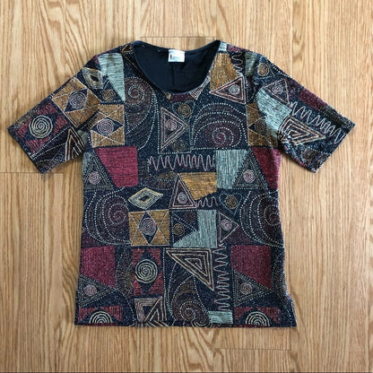 Hermann Lange Multicolor Black Red Beaded Blouse Womens 38 Small Medium