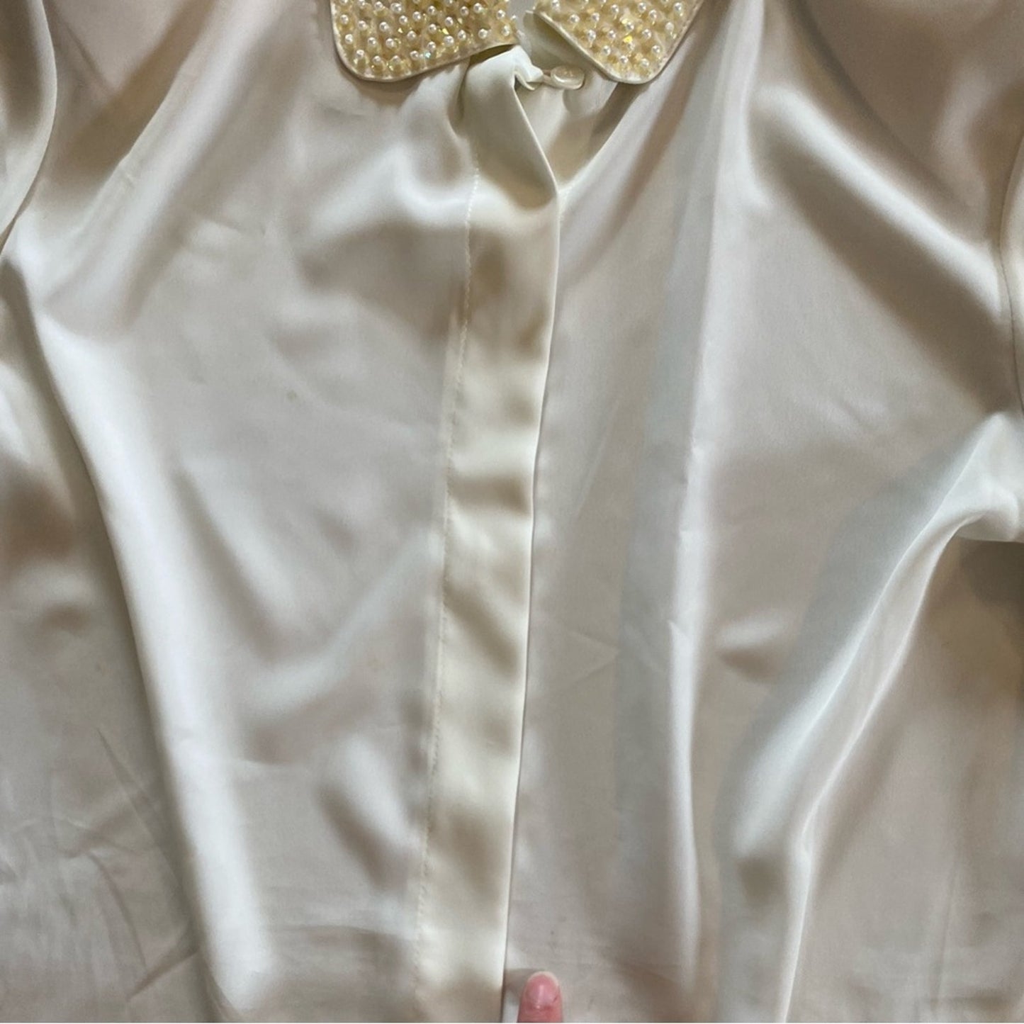 La Chine Petites Vintage Ivory Sheer Sequin Collar Blouse Womens 6 Petites