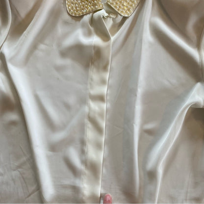 La Chine Petites Vintage Ivory Sheer Sequin Collar Blouse Womens 6 Petites