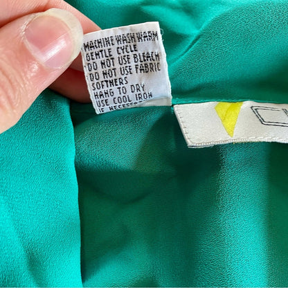 Chaus Vintage Teal Green Sheer Pleated Bow Tie Blouse Womens 12 Large