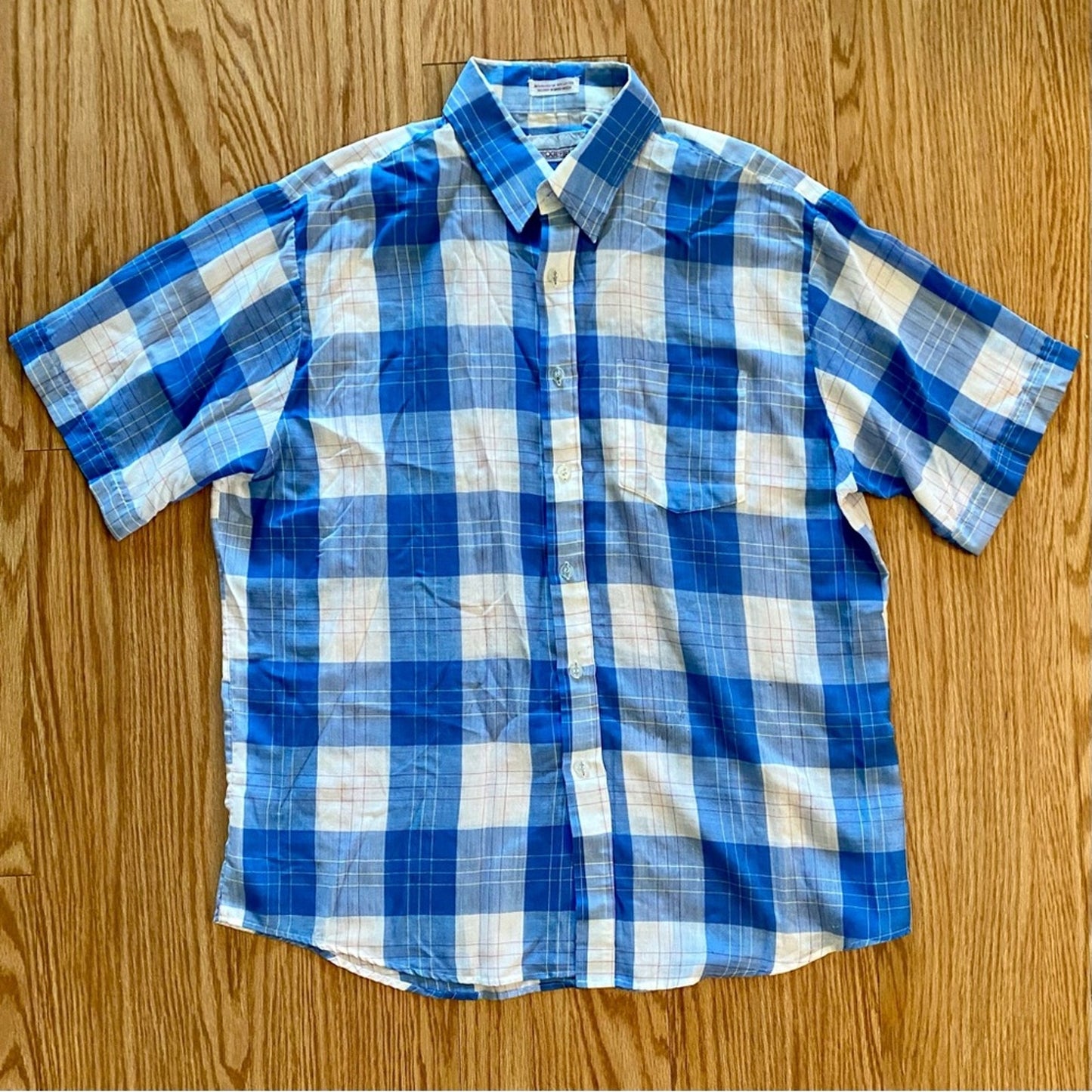 Wedgefield Vintage Blue Plaid Short Sleeve Button-down Shirt Mens Large