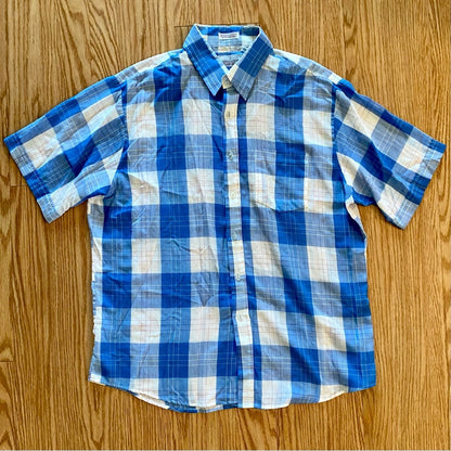 Wedgefield Vintage Blue Plaid Short Sleeve Button-down Shirt Mens Large