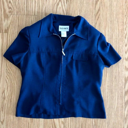 Plaza South Vintage Blue Zip Bomber Shacket Womens 10 Medium