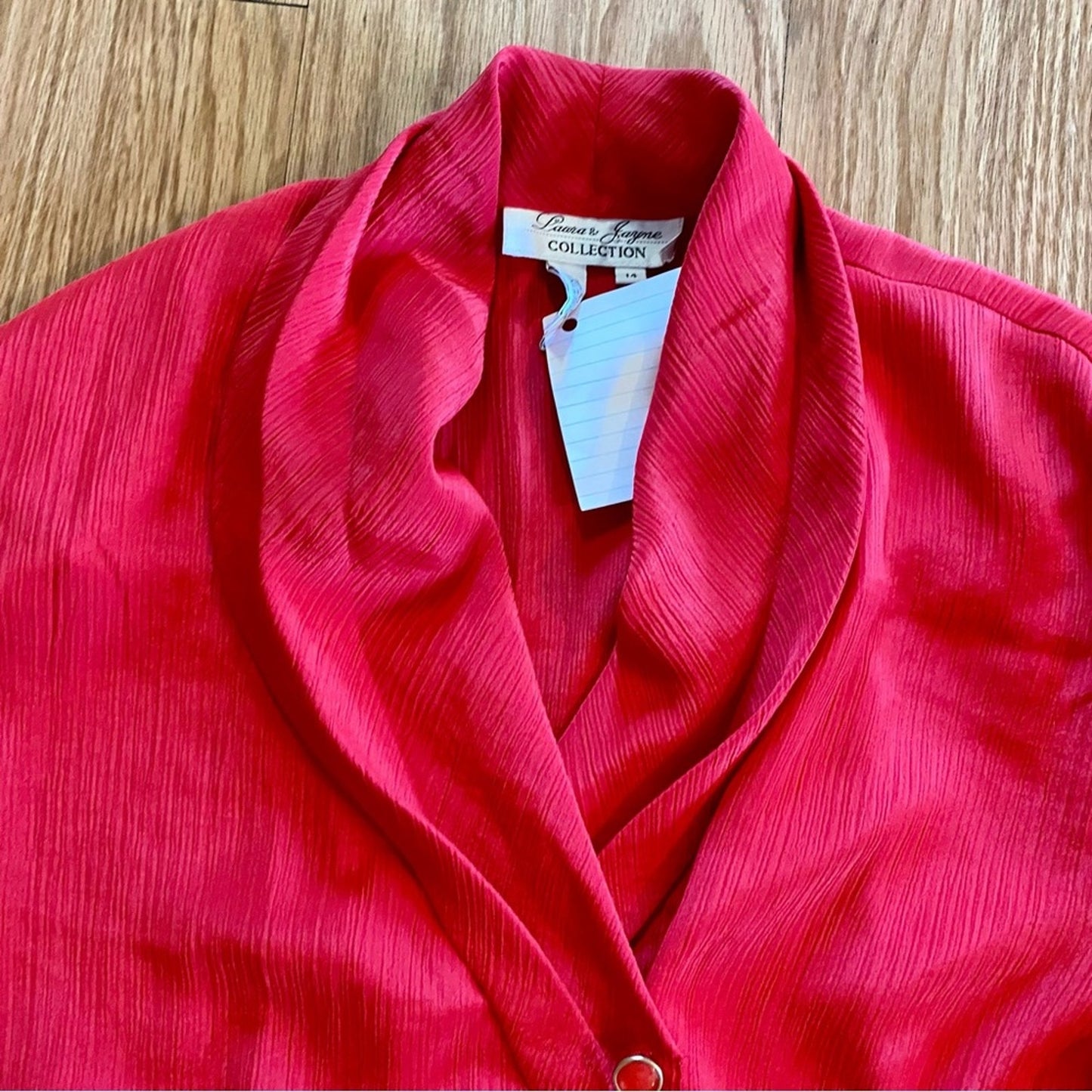 Laura & Jayne Vintage Red Shawl Collar Blouse Shirt Womens 14 Large