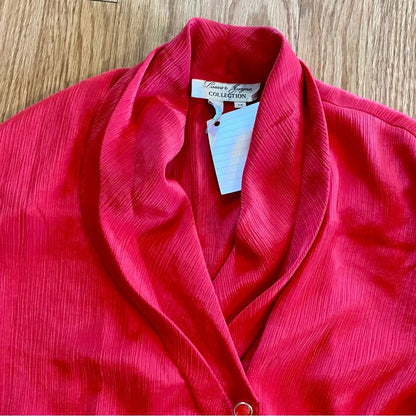 Laura & Jayne Vintage Red Shawl Collar Blouse Shirt Womens 14 Large