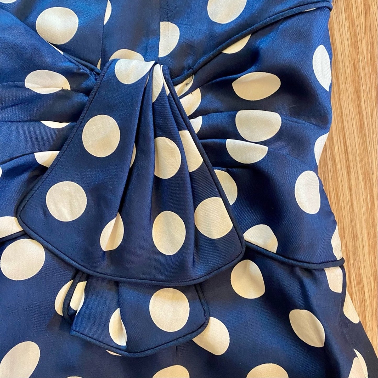 Vintage 1950s Blue Polka Dot Bow Midi Pin-up Dress Womens 0 XSmall