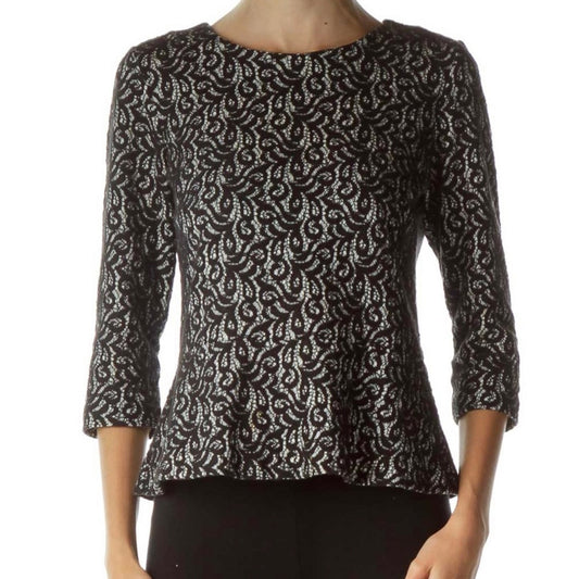 J Crew Black Peplum Lace Blouse Top Womens Medium
