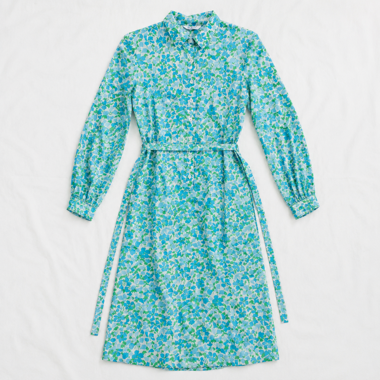 Tanner Vintage Blue Green Floral Midi Shirt Dress Womens 10 Medium