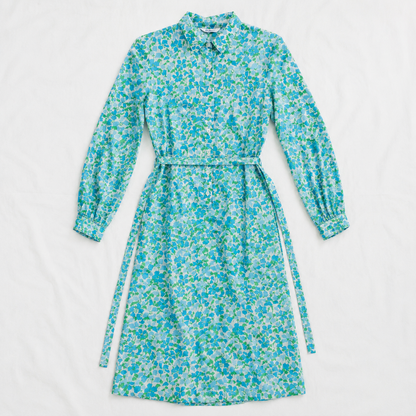 Tanner Vintage Blue Green Floral Midi Shirt Dress Womens 10 Medium