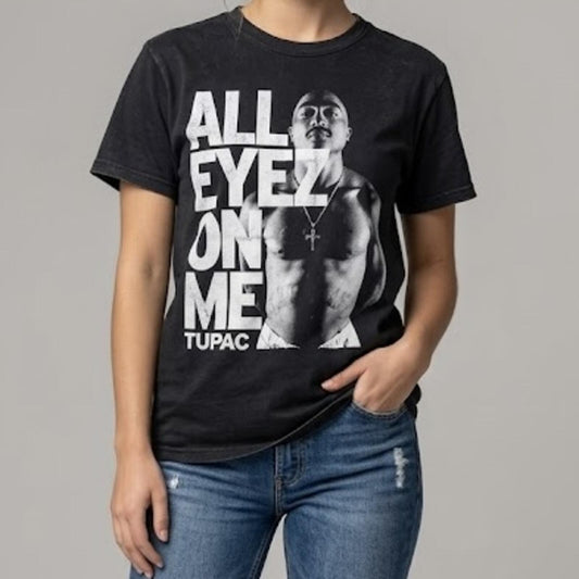 2PAC Tupac Distressed Black Band Concert Tee Shirt Womens Small Mens XSmall