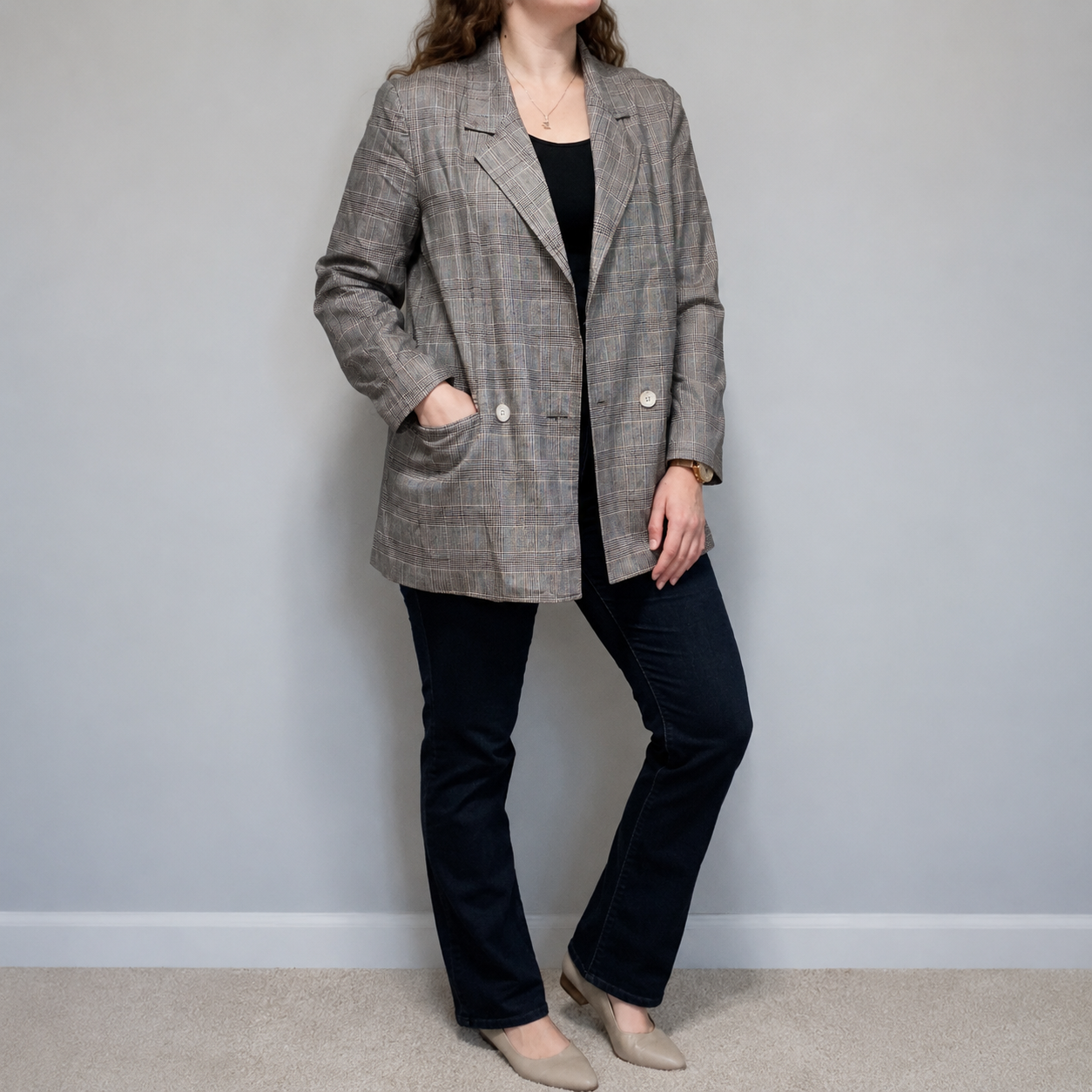 WLBW Vintage Gray Stripe Oversized USA Made Blazer Womens 12 Large